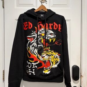 Ed Hardy Black Hoodie with Tiger Graphic, Medium *flaws